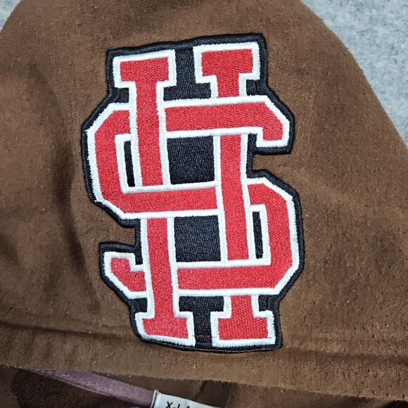 Hoodshark‎ Hoodie Men's Brown Size XL Patches Embroidered Streetwear Rap Hip Hop - Picture 3 of 16